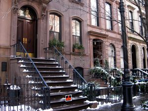 The front of Carrie's apartment in winter
