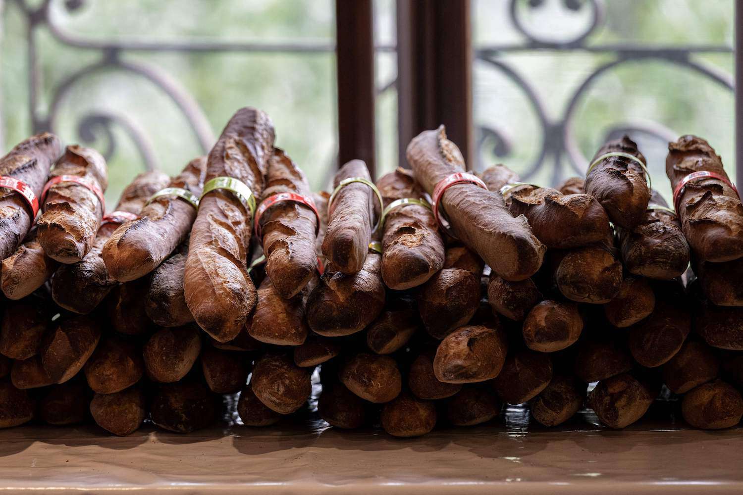 A photograph taken on May 10, 2023 shows baguettes during the annual "Grand prix de la baguette de tradition franÃ§aise de la Ville de Paris, aka the best baguette in Paris competition, in Paris. 