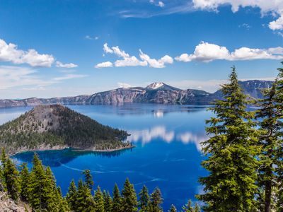 Crater lake with blue water