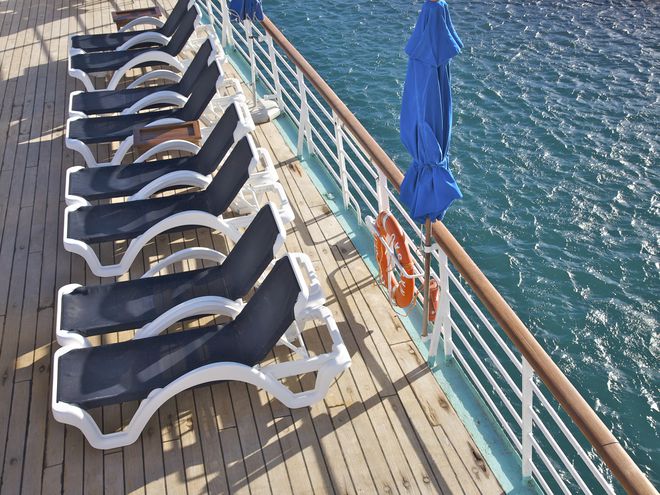 Deck chairs awaiting passengers on Wind Spirit of Windstar Cruises