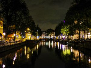 Amsterdam lit up at night