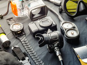 Full Set Of Scuba Diving Equipment. Scuba Gear And Accessories.