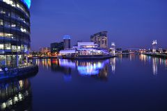 Manchester at Night viewed from the water