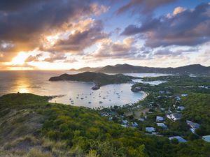 Sunset over the harbor on Antigua