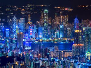 Skyscrapers at night, Hong Kong skyline