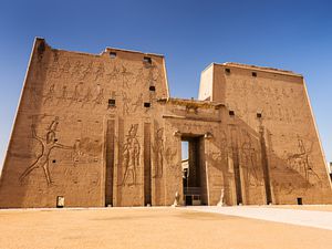 Monumental gateway or pylon of The Temple of Horus at Edfu, Egypt