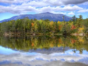 Mount Katahdin is the highest mountain in Maine. Katahdin is the centerpiece of Baxter State Park: a steep, tall mountain formed from underground magma.