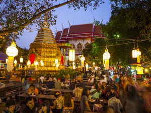 Open air food market in Wat Phra Singh, Chiang Mai