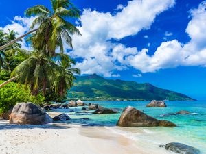 Baie Beau Vallon - tropical beach on island Mahe in Seychelles