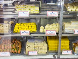 An Indian sweet shop in Mysore, India.