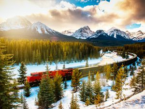 Canadian Pacific Railway Train through Banff National Park Canada