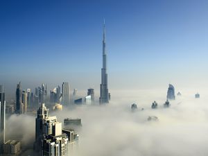 Skyscrapers poke through the clouds in Dubai