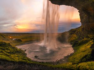 View of Iceland Seljalandsfoss Waterfall
