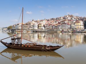 Rabelo boats moored in Douro River