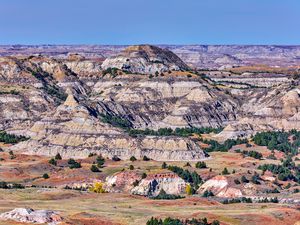 View of the rugged badlands of Theodore Roosevelt National Park