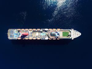 Aerial View Of Cruise Ship On Sea