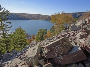 Fall Colors in Rocks and Water at Devils Lake State Park in Wisconsin