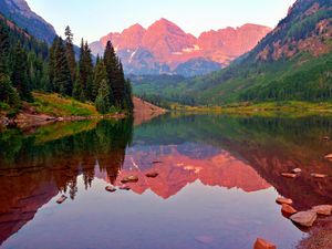 Idyllic View Of Maroon Bells By Calm Lake