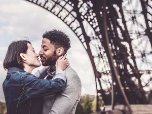 happy couple in paris