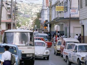 Traffic in town street, Montego Bay, Jamaica