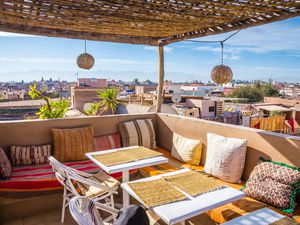 View from the rooftop terrace of a riad in Marrakech, Morocco