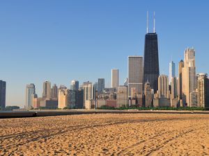 North Avenue beach with the skyline in the background