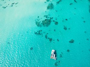 Great Barrier Reef with boat from the sky