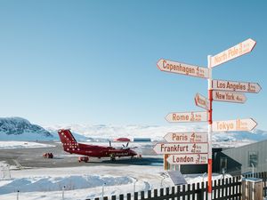 Directional signs at Kangerlussuaq Airport, Greenland