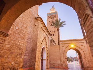 Low angle view of Koutoubia Mosque in Marrakesh, Morocco