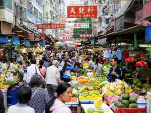 A busy market in Hong Kong
