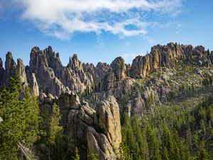 The Needles, a beautiful formation of granite spires in the Black Hills of South Dakota. They tower over the surrounding landscape, and in this image, are catching the morning sun.