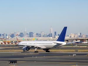 Newark Airport, New Jersey, USA, with New York skyline