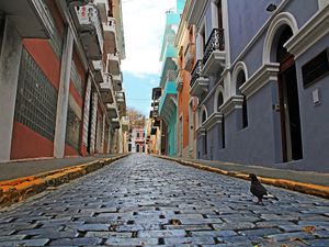 Street paved with Blue Cobblestone in Old San Juan, Puerto Rico