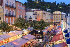 Open air restaurants in Cours Saleya, Nice, Alpes-Maritimes, Provence, Cote d'Azur, French Riviera, France, Europe