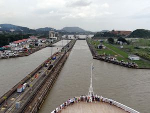 Holland America Veendam passes through Panama Canal lock