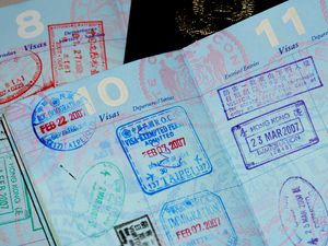 Passport stamps on a US passport