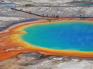 Scenic View Of Grand Prismatic Spring At Yellowstone National Park