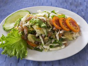 Smoked fish salad, traditional dish in Seychelles