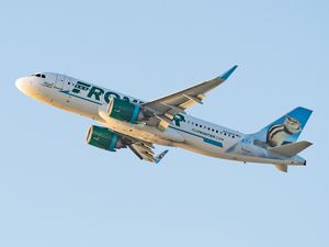 Frontier Airlines Airbus A320 takes off from Los Angeles international Airport 