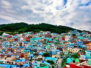 The colorful village on the hill