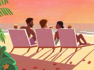 Illustration of 3 people on a beach together