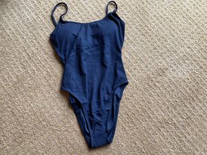 Andie Swim Navy Blue swimsuit flatlay
