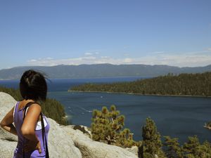 Woman taking looking at Lake Tahoe