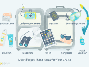 Illustration detailing 9 important items to bring on your cruise