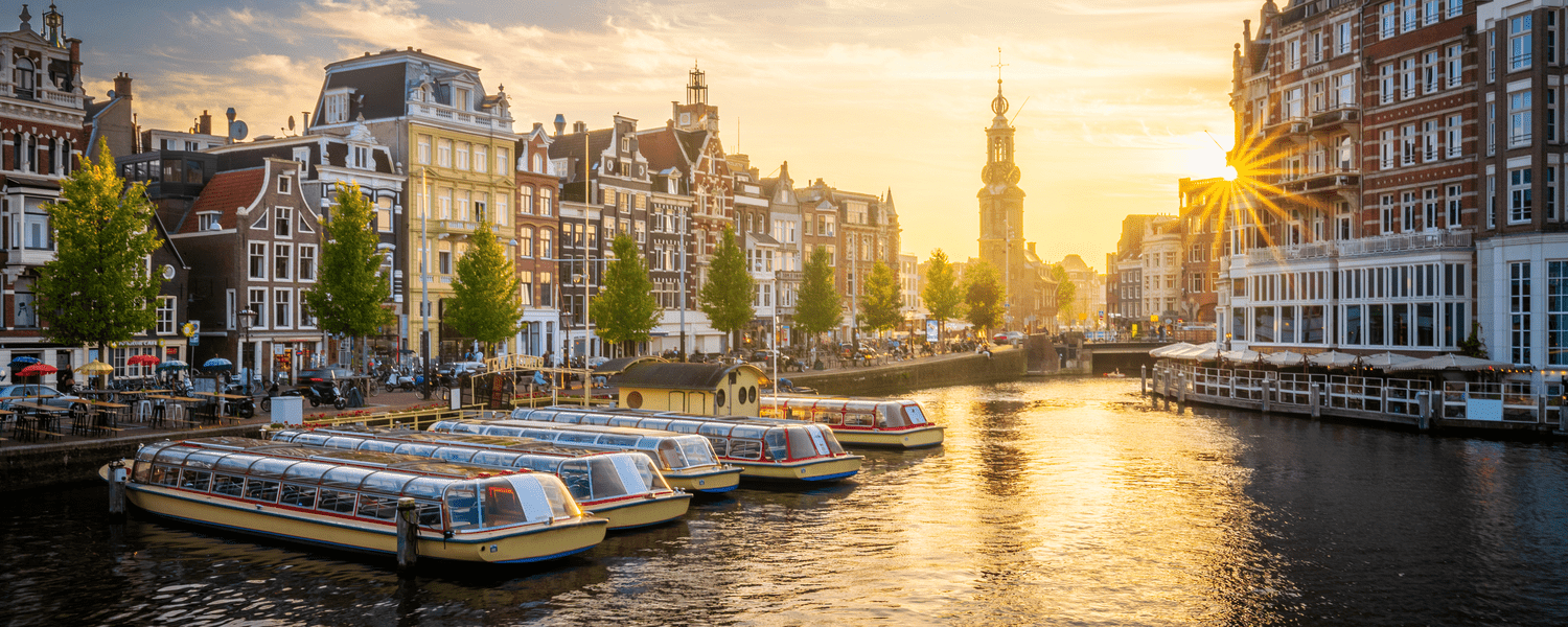 Photo of beautiful Amsterdam canal during sunset
