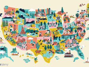 Illustration of all 50 states and attractions from each state